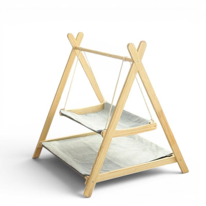 Esprit Chat hamac double pour chat en bois avec deux niveaux de couchage en tissu respirant gris