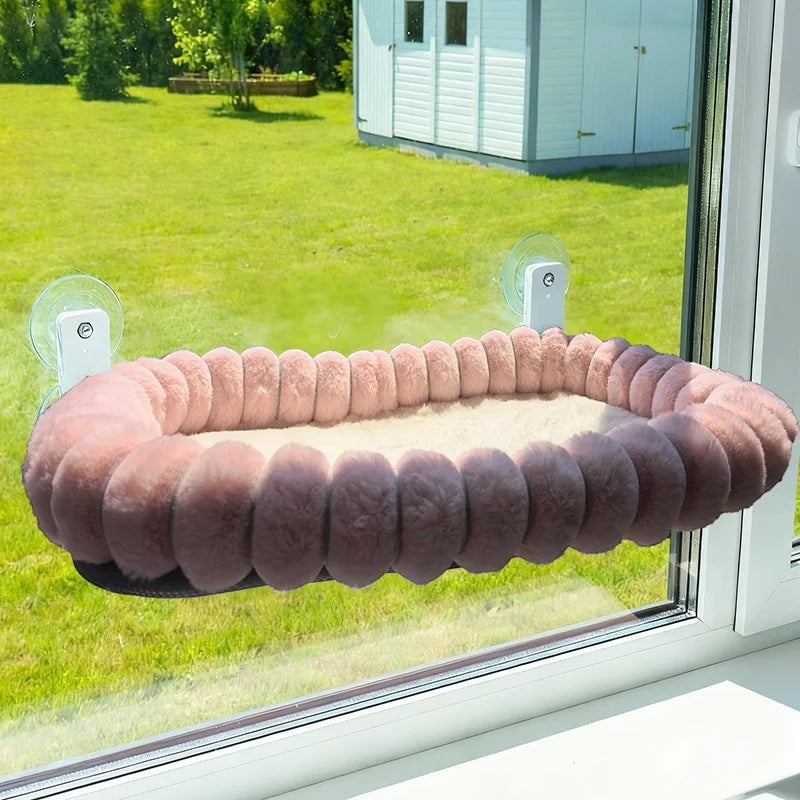 Hamac de fenêtre Esprit Chat rose en peluche douce avec ventouses robustes pour le repos et le bain de soleil du chat