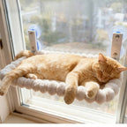 Hamac Esprit Chat pour fenêtre avec ventouses puissantes, chat roux dormant confortablement sur un perchoir en peluche