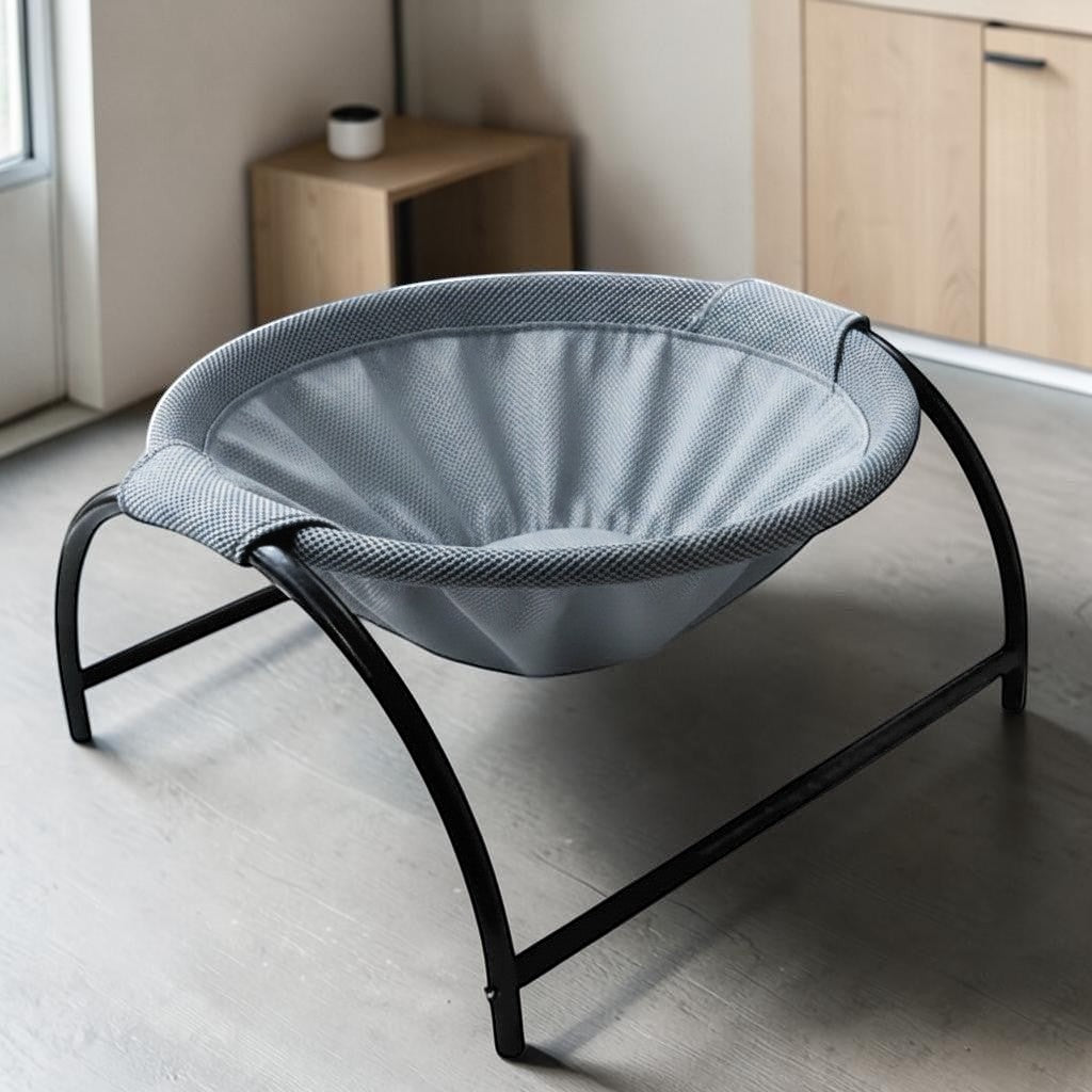 Hamac Esprit Chat gris pour chat avec structure en métal noir et maille respirante pour un confort optimal