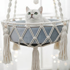 Hamac suspendu Esprit Chat en corde tressée style macramé avec coussin doux pour chat