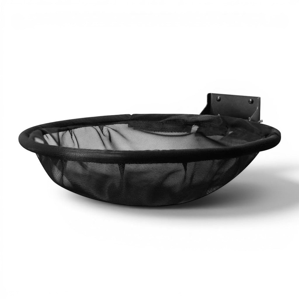 Hamac mural pour chat Esprit Chat en maille noire respirante, design pliable et robuste pour un repos en hauteur.