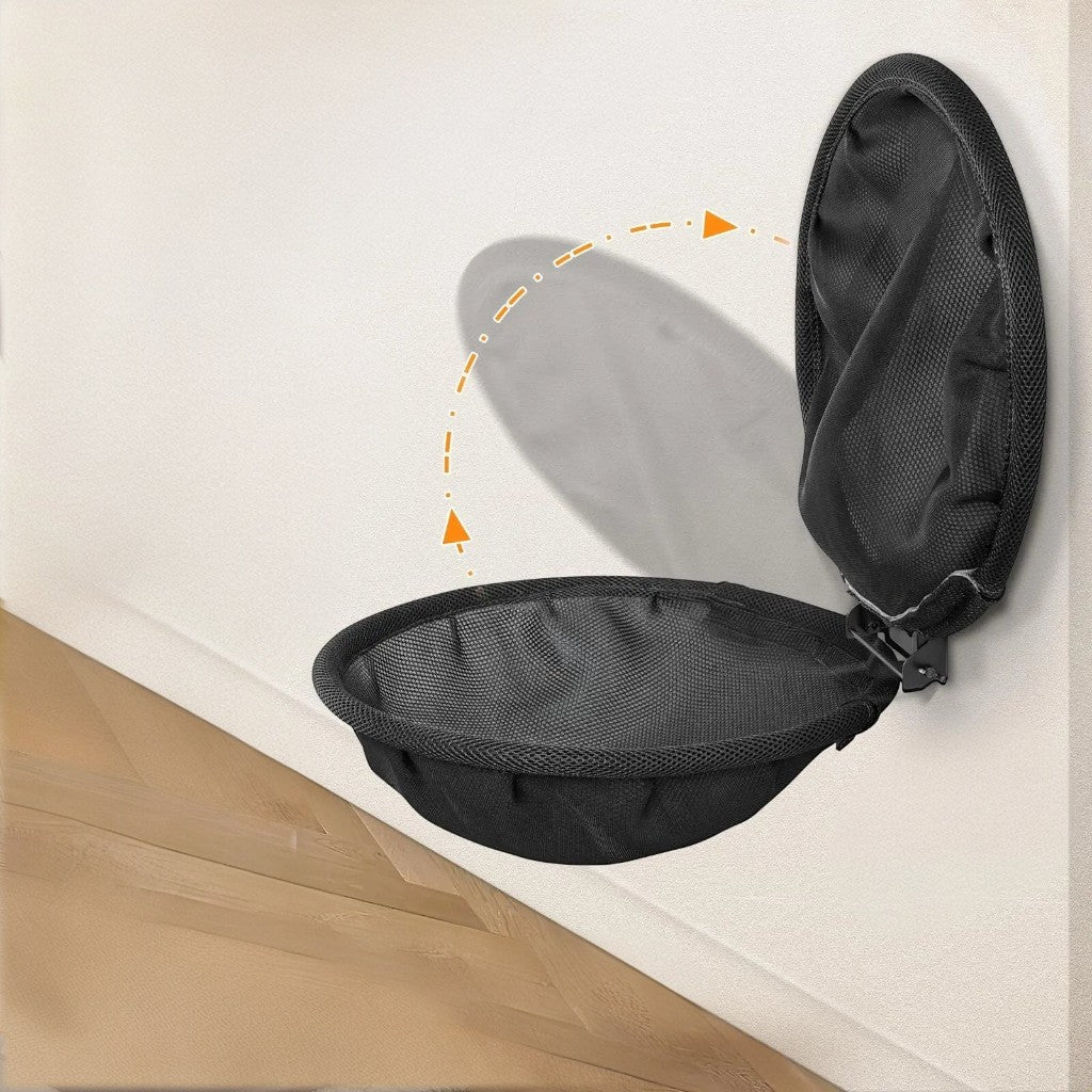 Hamac mural pliable pour chat Esprit Chat en maille noire respirante, design gain de place pour fixation au mur