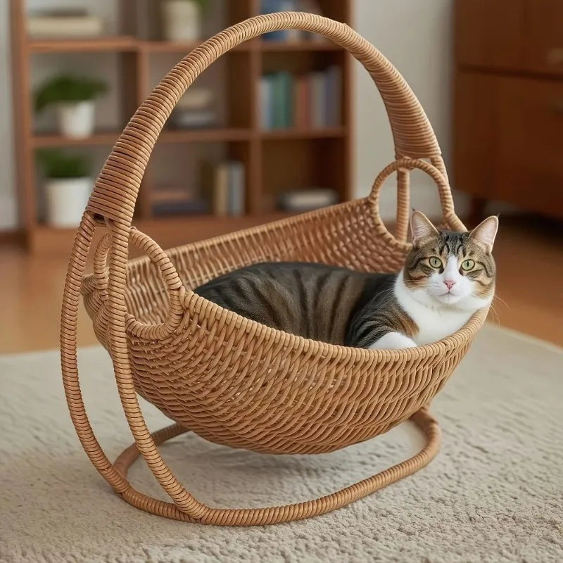 Hamac pour chat Esprit Chat en osier tressé avec structure sur pied, idéal pour le repos confortable de votre félin.