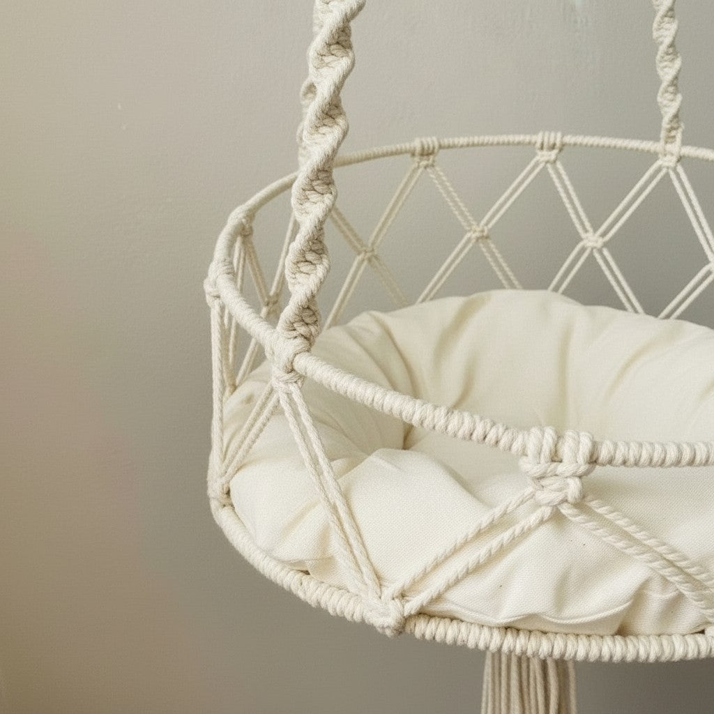 Hamac suspendu Esprit Chat en corde de coton tressée style bohème pour le confort et la détente des chats