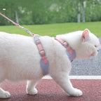 Harnais anti-évasion rose et gris pour chat en polyester, avec laisse, par Esprit Chat