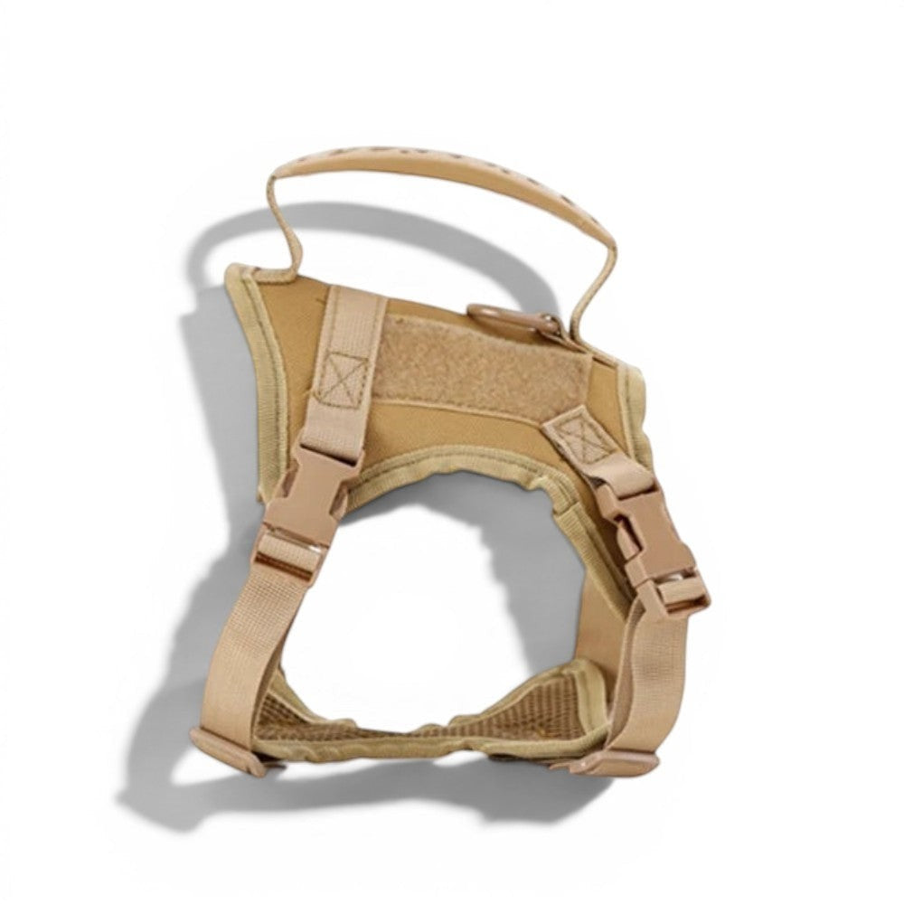 Harnais pour chat Esprit Chat en nylon beige avec poignée et sangles réglables, caractéristiques rembourrées et à libération rapide.