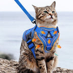 Chat portant un harnais Esprit Chat bleu réfléchissant en maille respirante avec laisse pour promenade en extérieur