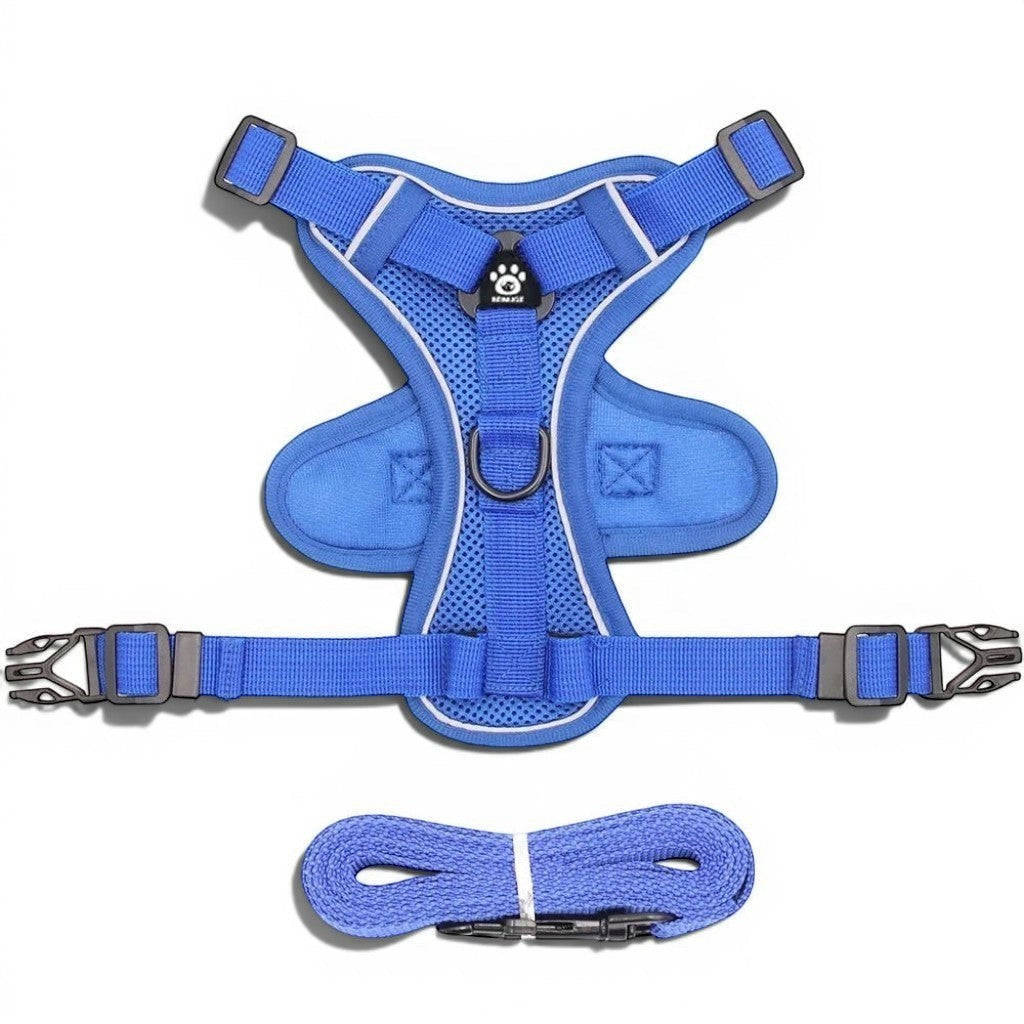 Harnais Esprit Chat bleu réfléchissant en maille respirante avec laisse assortie pour chat et chaton