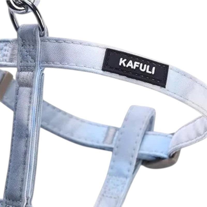 Harnais pour chat Esprit Chat bleu avec boucle de sécurité et laisse, design ajustable en tissu résistant