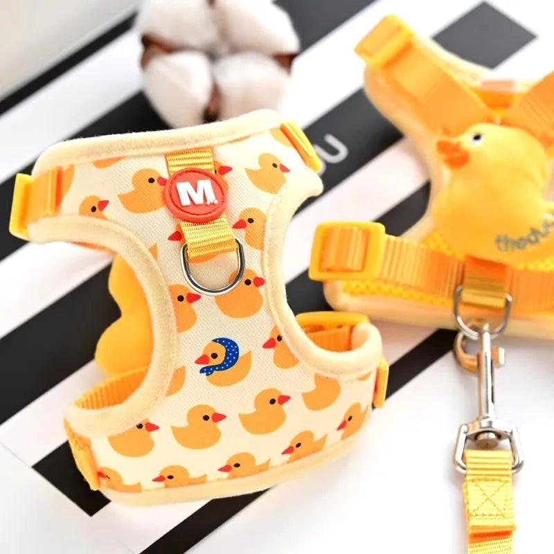 Harnais pour chat Esprit Chat en nylon jaune avec motif canard, fermeture rapide, pour toutes races.