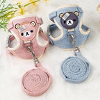 Ensemble harnais et laisse Esprit Chat pour chaton, rose et bleu, style gilet en polyester avec motif ours mignon