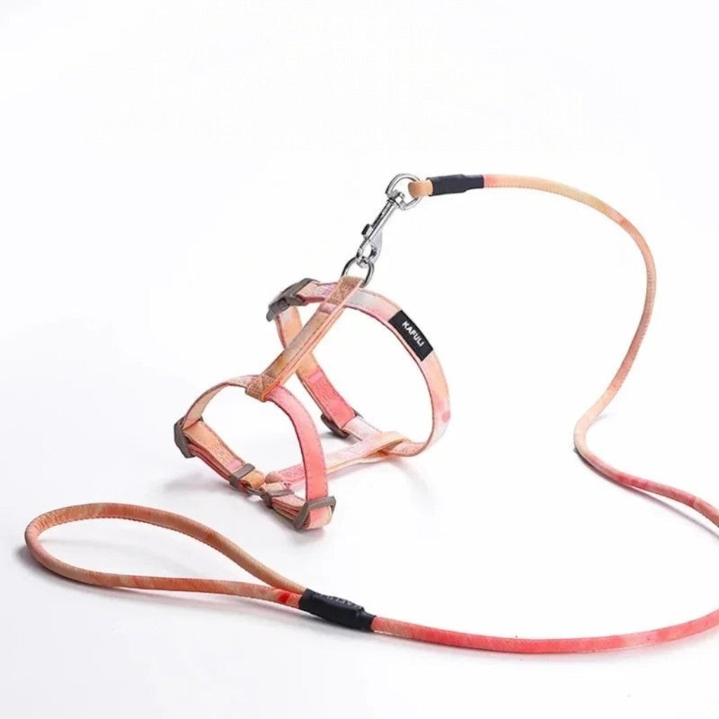 Harnais et laisse Esprit Chat pour chaton, motif tie-dye rose et orange avec attaches sécurisées