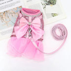 Harnais robe rose Esprit Chat avec sequins, nœud papillon et laisse assortie pour petit chien ou chat