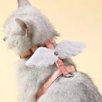 Harnais Esprit Chat rose pour chaton avec ailes d'ange blanches en tissu doux et motif étoiles