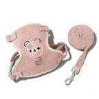 Harnais Esprit Chat rose en polyester avec motif ours mignon et laisse assortie pour chat