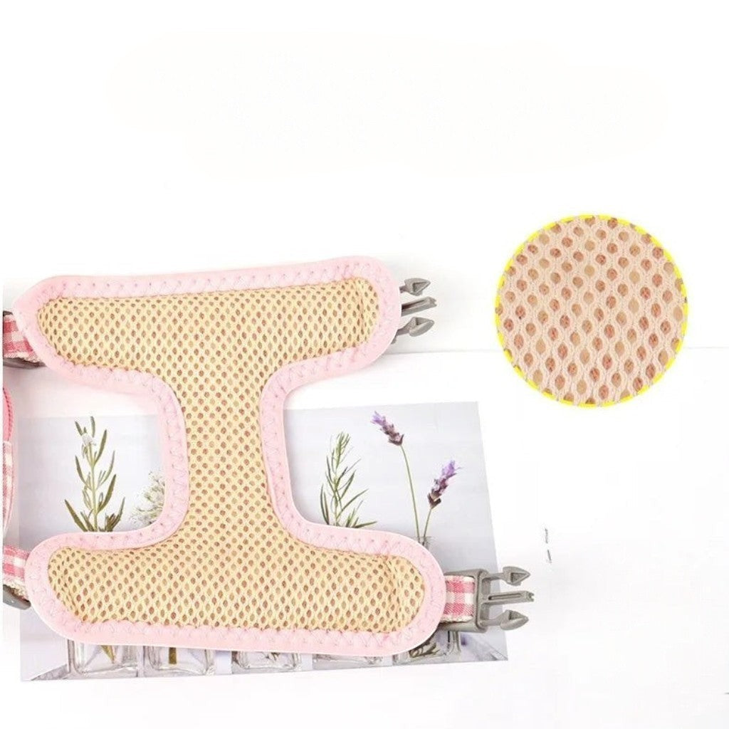 Harnais Esprit Chat rose en polyester respirant avec motif à carreaux pour chat et petit chien