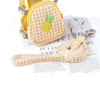 Harnais Esprit Chat jaune à carreaux avec petit sac à dos motif ananas et laisse assortie pour chat ou petit chien