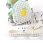 Harnais Esprit Chat avec petit sac à dos à motif citron et laisse assortie en tissu vichy respirant pour chat