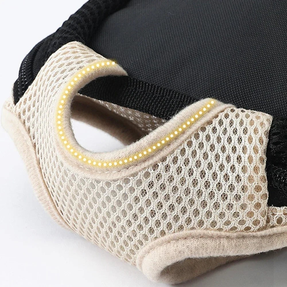Détail du harnais sac à dos Esprit Chat en nylon beige avec maille respirante pour le confort des pattes du chat