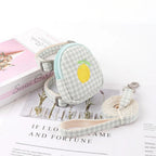 Harnais Esprit Chat avec petit sac à dos intégré, motif citron sur tissu vichy vert pastel, laisse assortie incluse