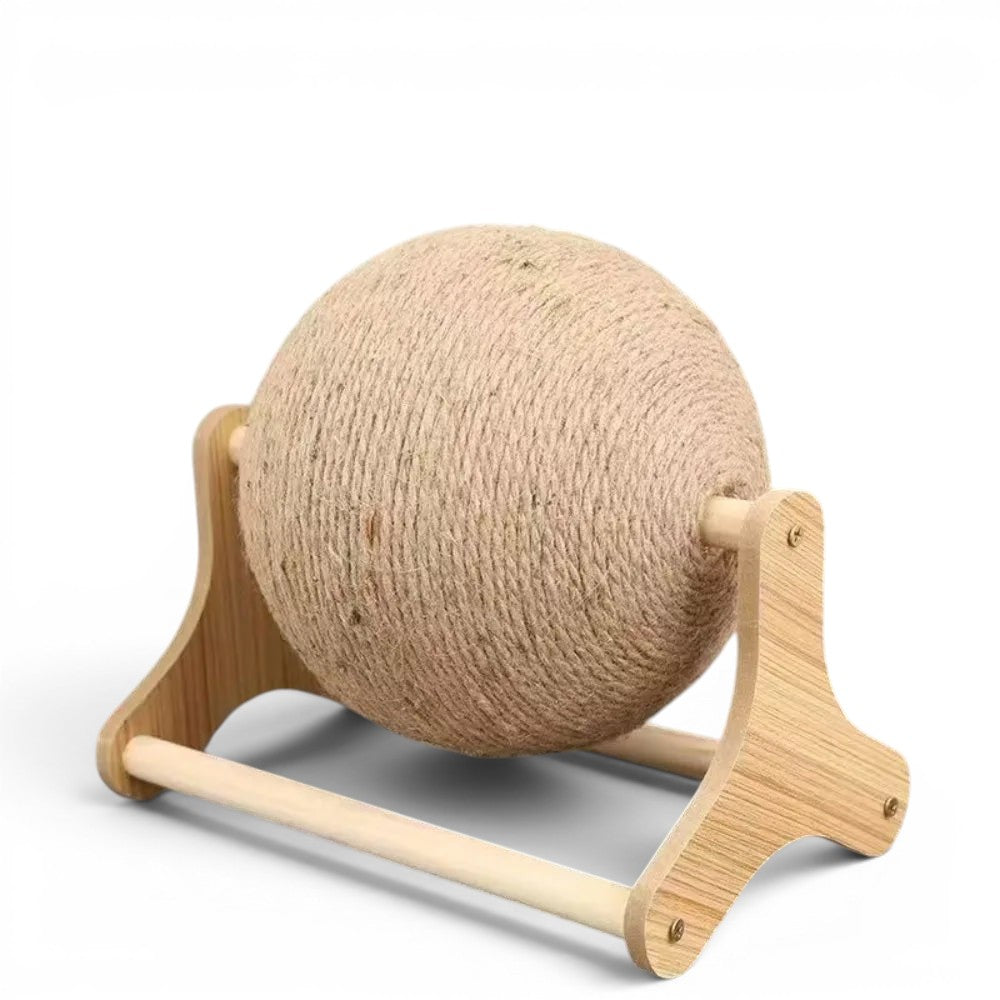 Jouet griffoir Esprit Chat en forme de balle en corde de coton sur support en bois stable pour chat