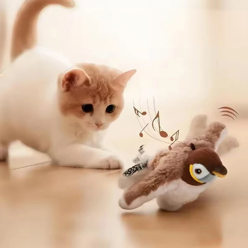 Chaton jouant avec un oiseau en peluche interactif Esprit Chat, jouet électrique vibrant pour stimuler l'instinct