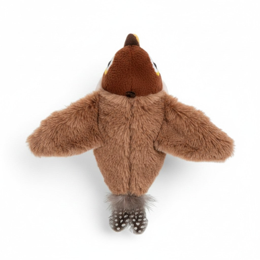 Jouet interactif Esprit Chat en forme d'oiseau en peluche marron avec plumes pour stimuler l'instinct du chat