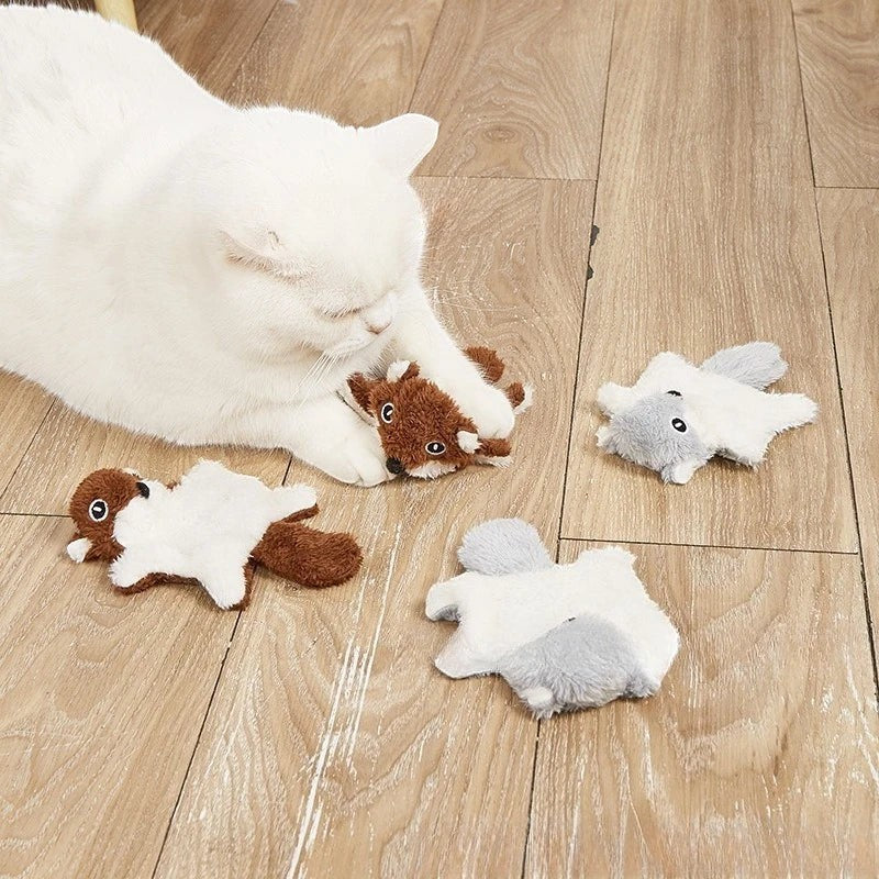 Esprit Chat jouet en peluche en forme d'écureuil pour chat, avec papier froissé et clochette, marron et blanc.