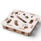 Jouet puzzle interactif Esprit Chat en feutre beige avec balles à grelots pour stimuler l'instinct de chasse du chat