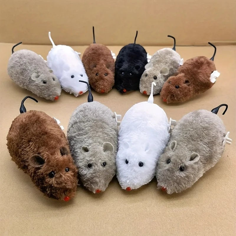 Esprit Chat Jouet pour Chat Souris en peluche grise, blanche, marron et noire avec queue et oreilles.