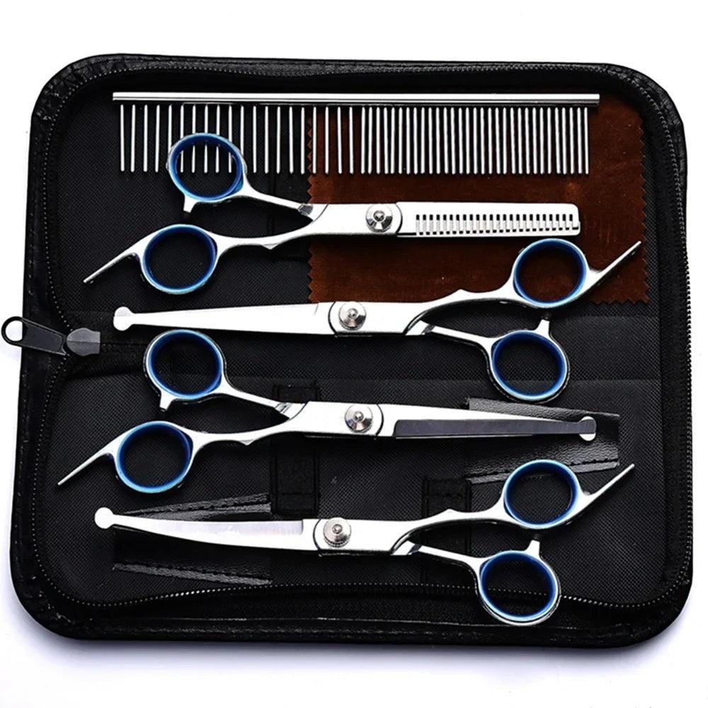 Kit de toilettage Esprit Chat avec ciseaux en acier inoxydable à bouts ronds et peigne dans une trousse de rangement