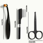 Kit de toilettage Esprit Chat comprenant une brosse, un peigne fin et des ciseaux à bouts ronds noirs pour animaux