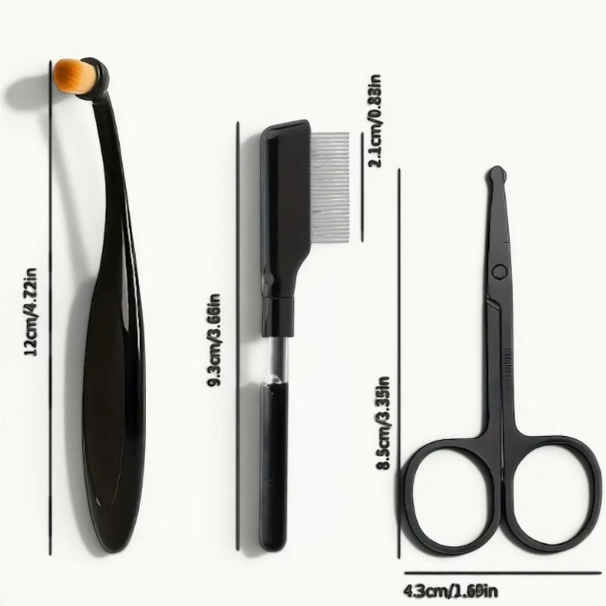 Kit de toilettage Esprit Chat comprenant une brosse, un peigne fin et des ciseaux à bouts ronds noirs pour animaux