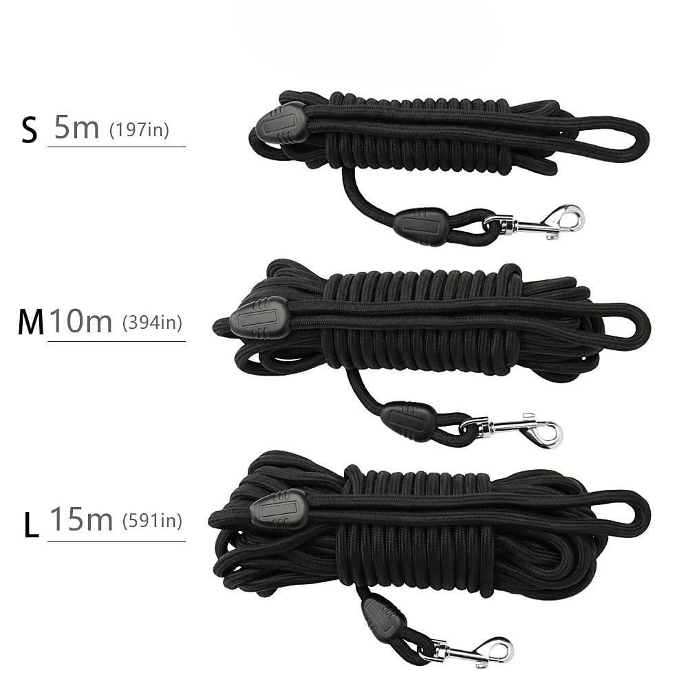 Laisse pour chat Esprit Chat en nylon noir tressé, disponible en longueurs de 5m, 10m et 15m avec mousqueton sécurisé.