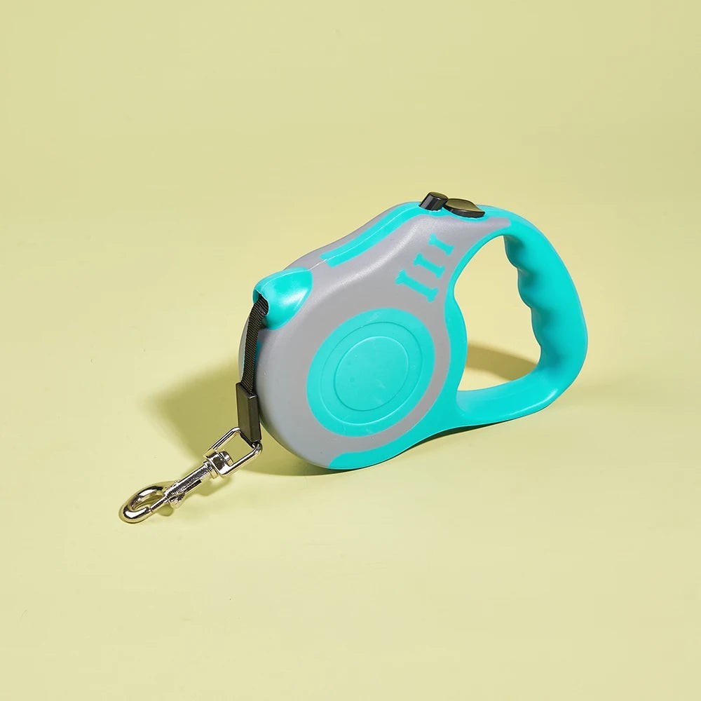 Laisse rétractable Esprit Chat de 5m en plastique bleu et gris avec mécanisme de verrouillage pour chat et chien