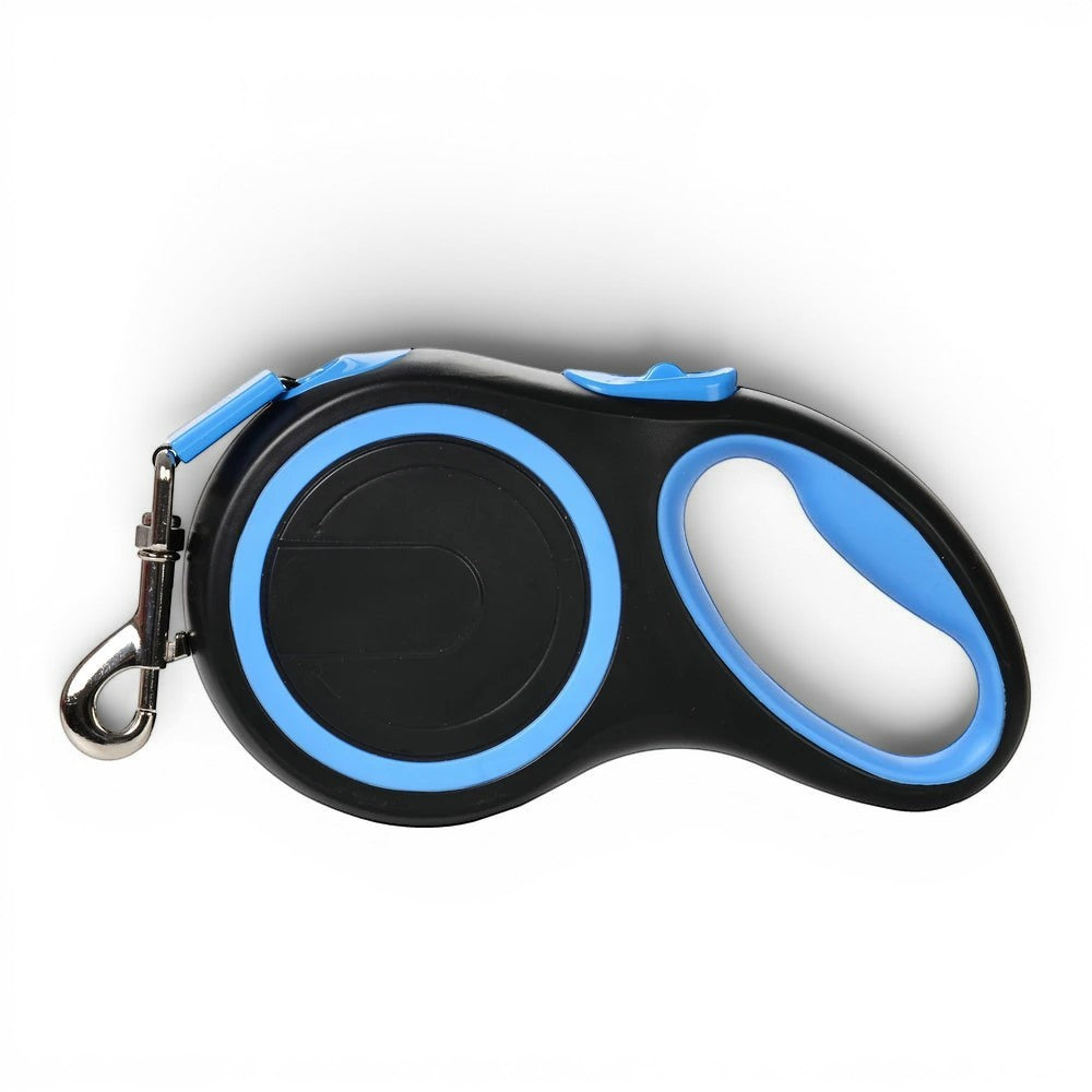 Laisse rétractable Esprit Chat noire et bleue avec poignée ergonomique et mousqueton en métal robuste