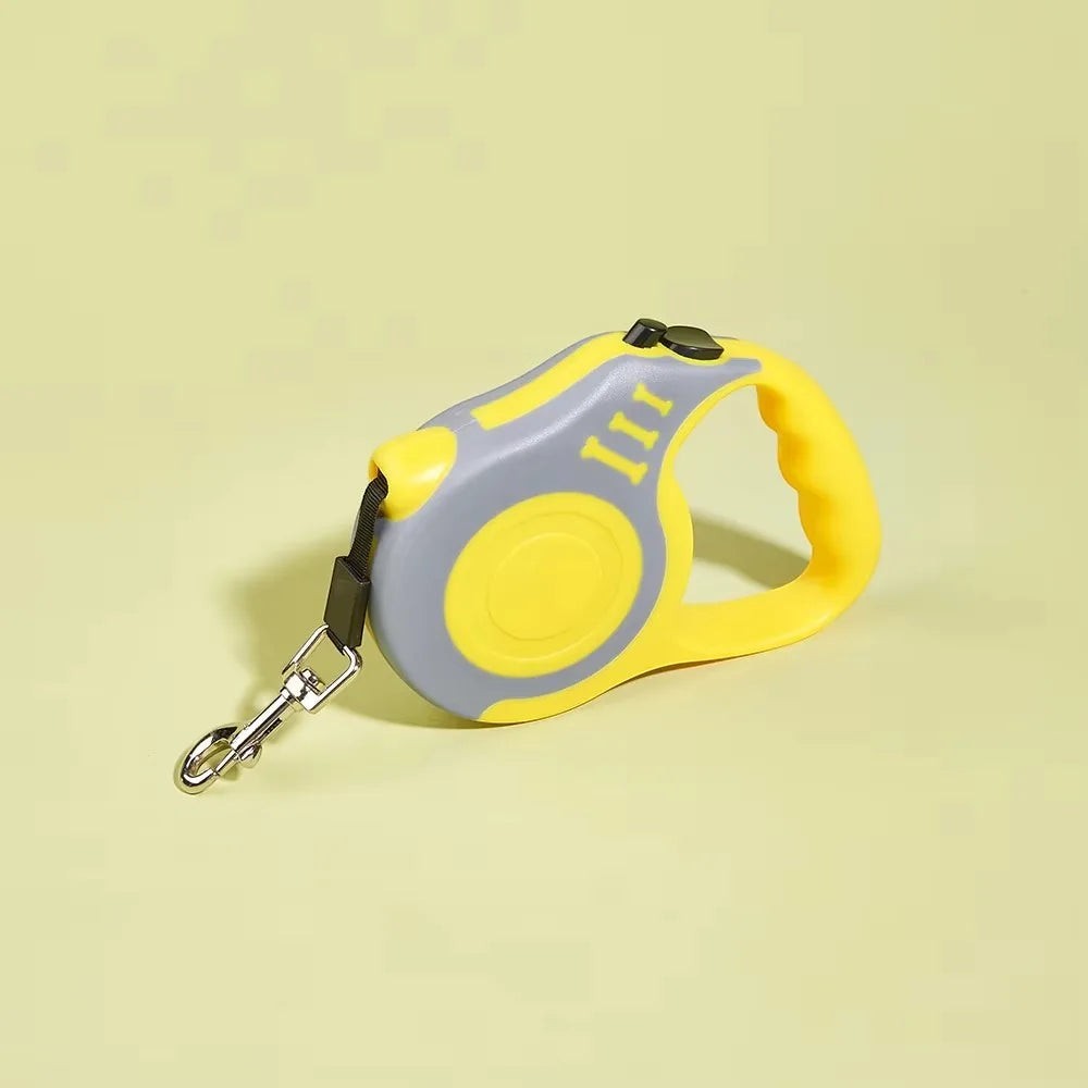 Laisse rétractable Esprit Chat jaune et grise en plastique avec poignée ergonomique et mousqueton métallique