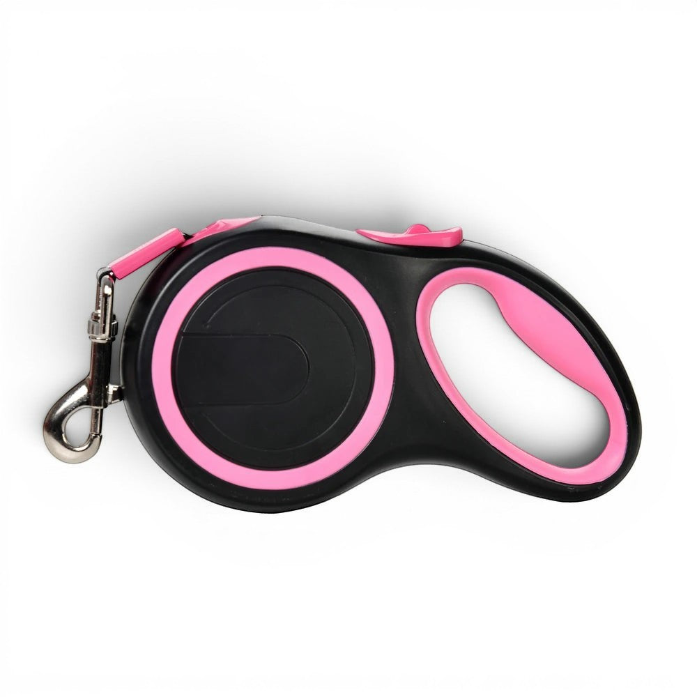Laisse rétractable Esprit Chat noire et rose avec poignée ergonomique et mousqueton en métal robuste