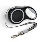 Laisse rétractable Esprit Chat noire et grise avec sangle en nylon robuste et mousqueton métallique pour promenades