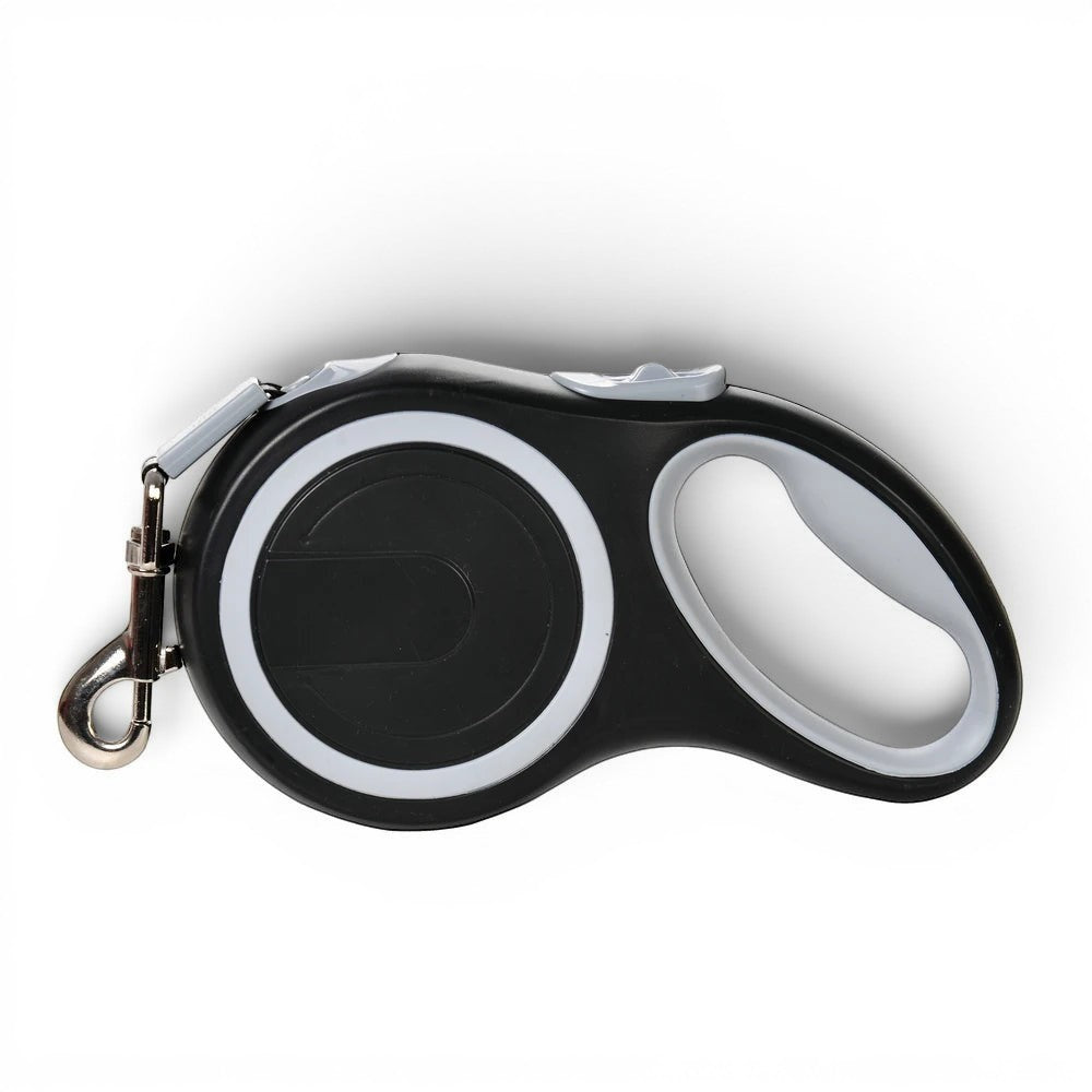 Laisse rétractable Esprit Chat noire et grise avec poignée ergonomique et mousqueton métallique robuste