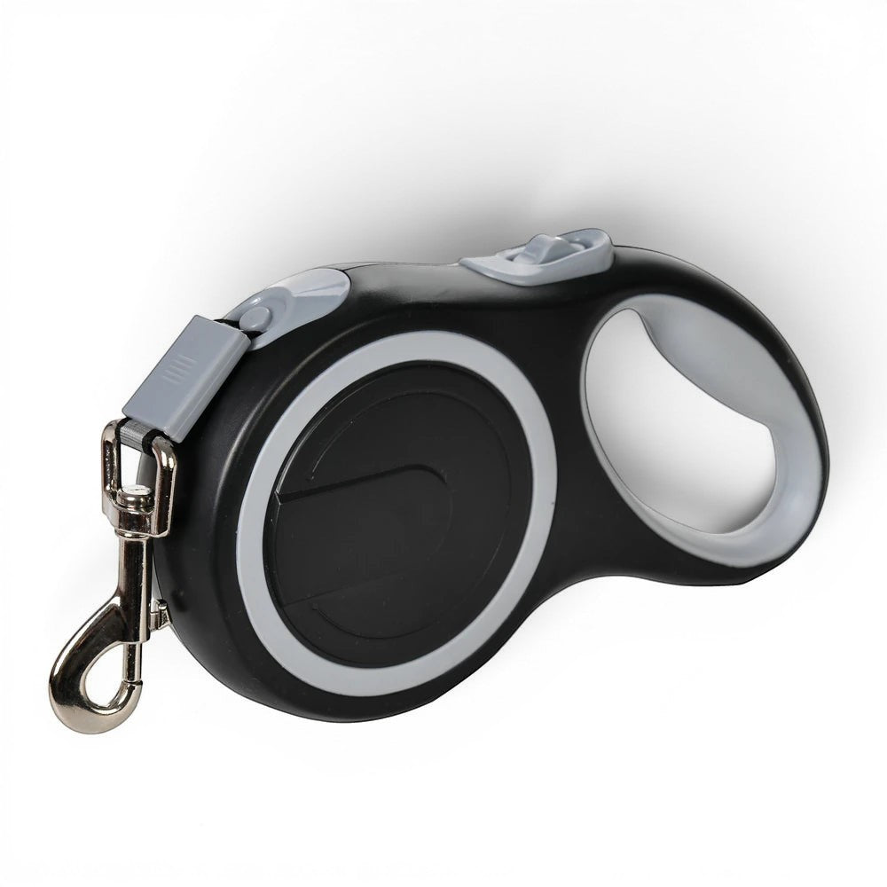 Laisse rétractable Esprit Chat noire et grise avec mousqueton en métal robuste pour promenades sécurisées