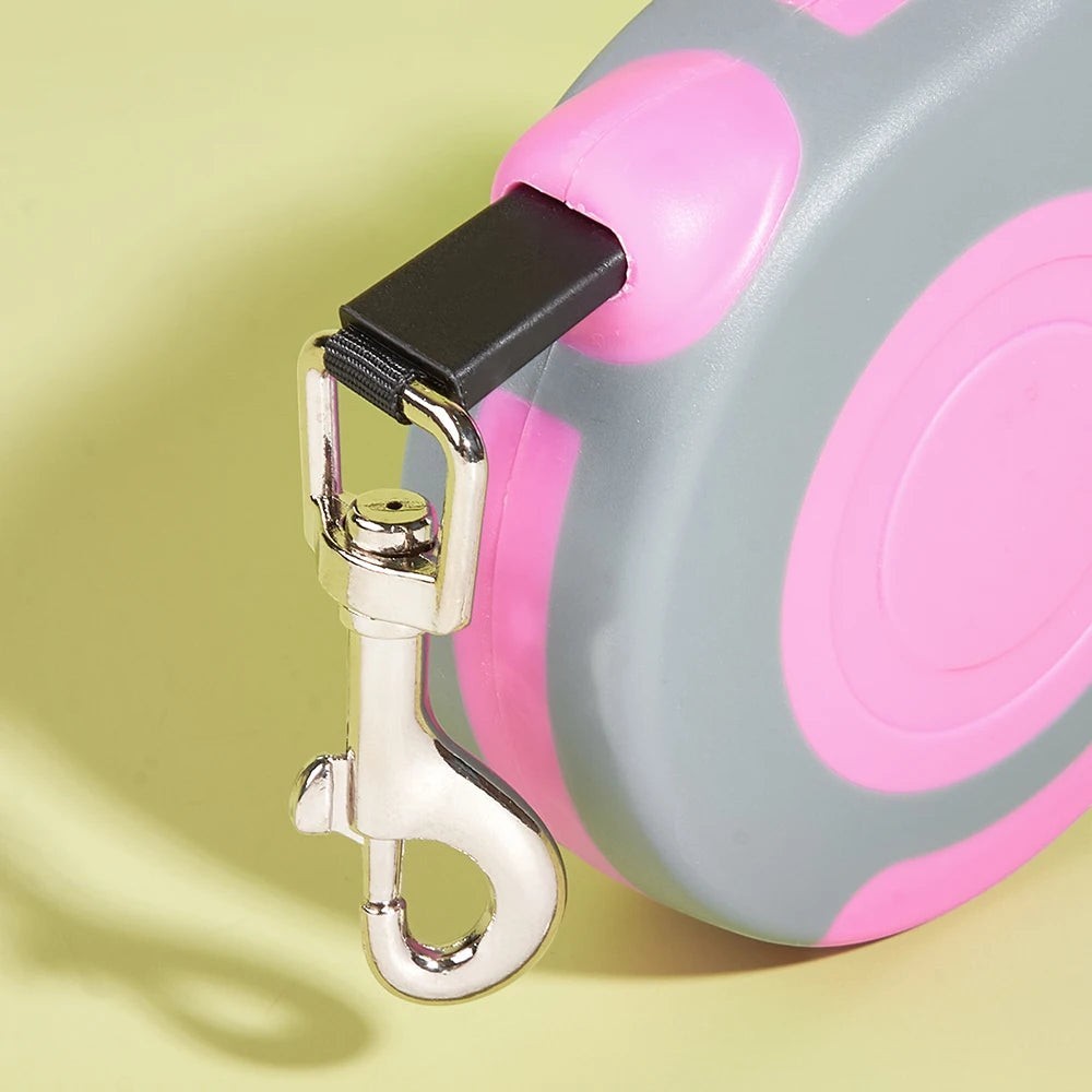 Laisse rétractable Esprit Chat rose et grise en plastique avec mousqueton métallique robuste pour chat ou petit chien