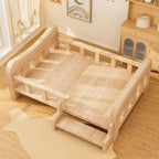 Lit pour chat Esprit Chat en bois naturel avec barrières de sécurité et petit escalier intégré pour intérieur