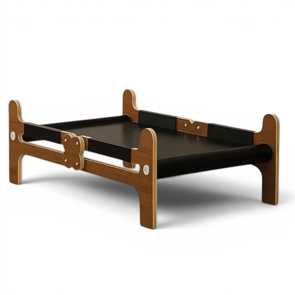 Lit pour chat Esprit Chat surélevé en bois et tissu technique noir, design moderne et stable pour intérieur