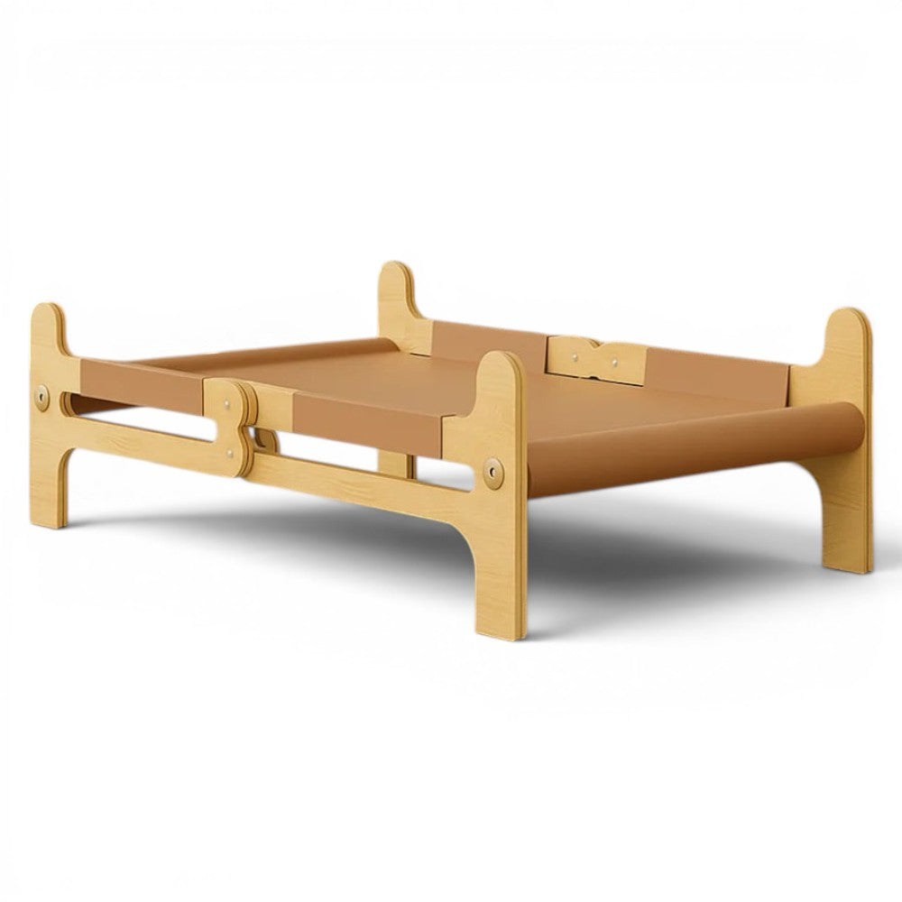 Lit pour chat Esprit Chat sur pieds en bois avec tissu technique marron, design surélevé moderne pour intérieur
