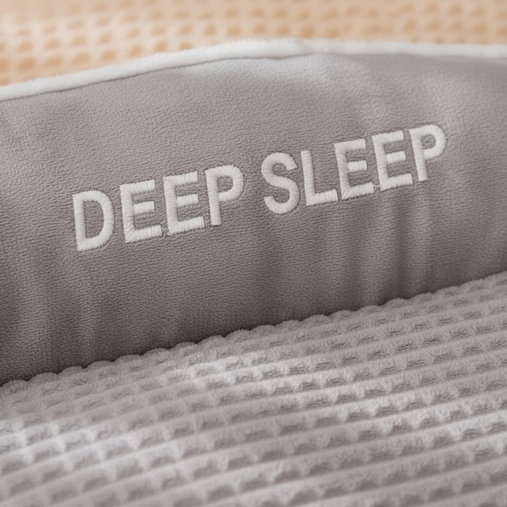 Lit douillet Esprit Chat en velours côtelé gris avec broderie Deep Sleep pour un confort optimal