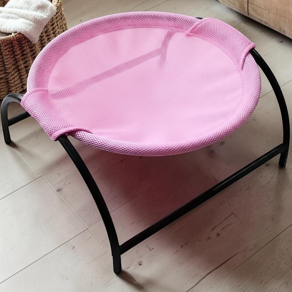 Lit cocon pour chat Esprit Chat rose en maille respirante avec structure en métal noir pour un confort optimal