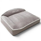 Lit douillet Esprit Chat en velours côtelé gris avec bordures surélevées et inscription Deep Sleep pour animaux