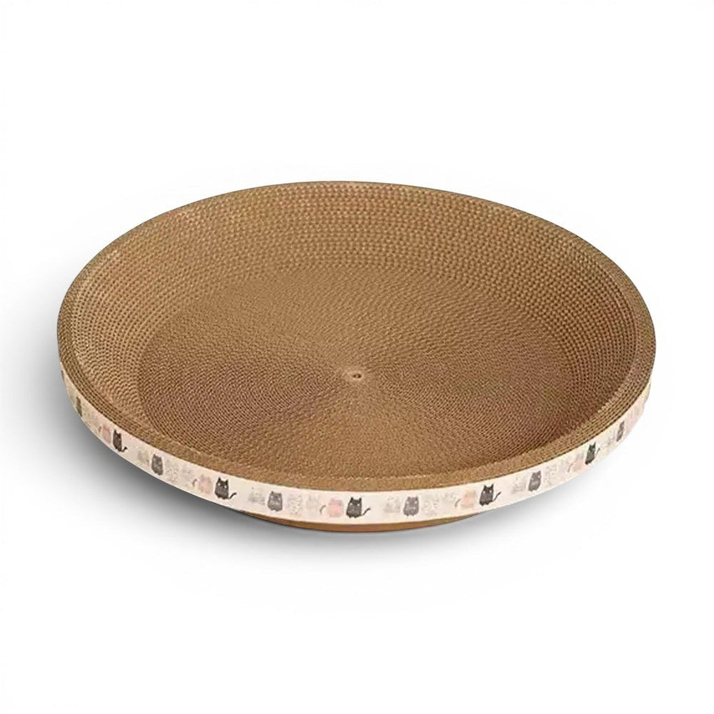 Lit griffoir rond Esprit Chat en carton ondulé couleur kaki, idéal pour le repos et les griffades de votre félin.